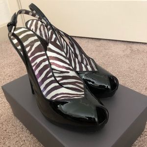 Stuart Weitzman black patent slingback heels